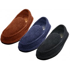 S329M-P - Wholesale Men's "Easy USA" Cotton Corduroy All Close House Slippers (*Asst. Black Navy & Brown)